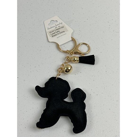 Rhinestone Poodle Keychain With Tassel & Gold Ring Lead Safe - Picture 3 of 3